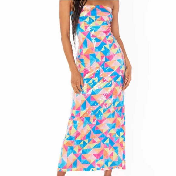 NWT Show Me Your Mumu On My Way Maxi Dress Triangle Geo Sequins - Picture 1 of 11